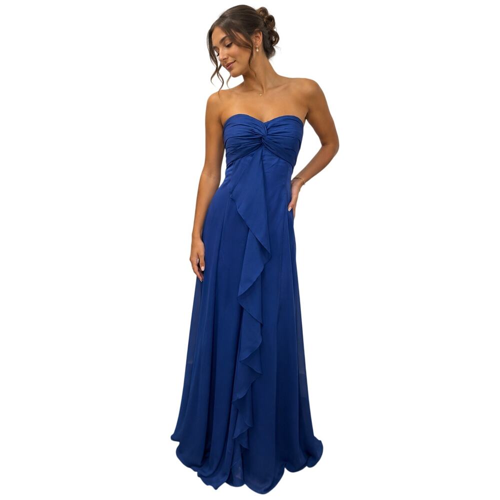 Belsoie Royal Blue Strapless Chiffon Ruched Formal Maxi Gown Women's Size 18
